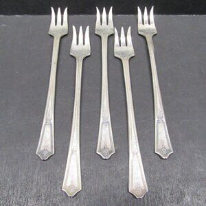 Vintage R.C.Co Bouquet Silver Plate 6 Inch 3 Prong Cocktail Fork Lot of 5